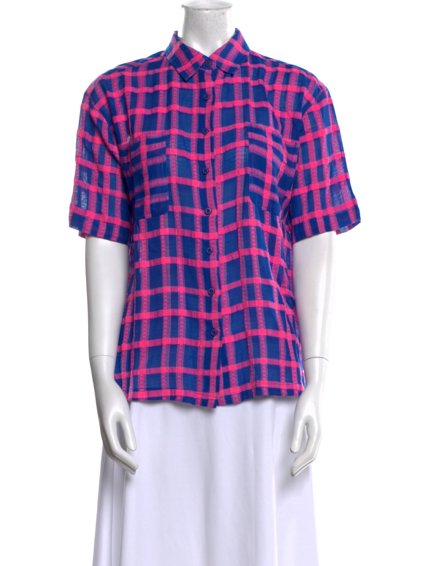 Ace & Jig Plaid Print Short Sleeve Button-Up Top