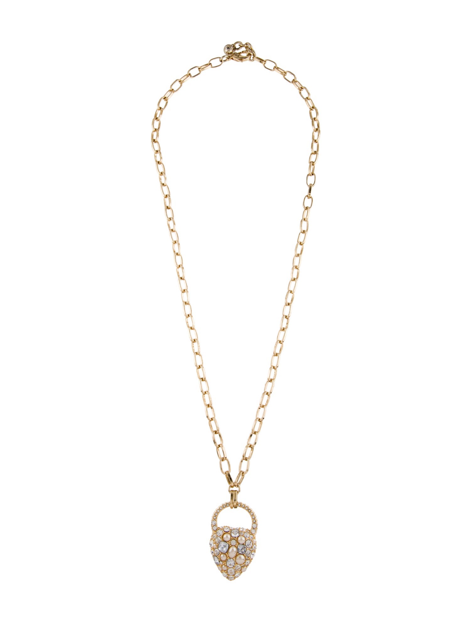 Lulu Frost Faux Pearl & Crystal Nina Heart Lock Pendant Necklace