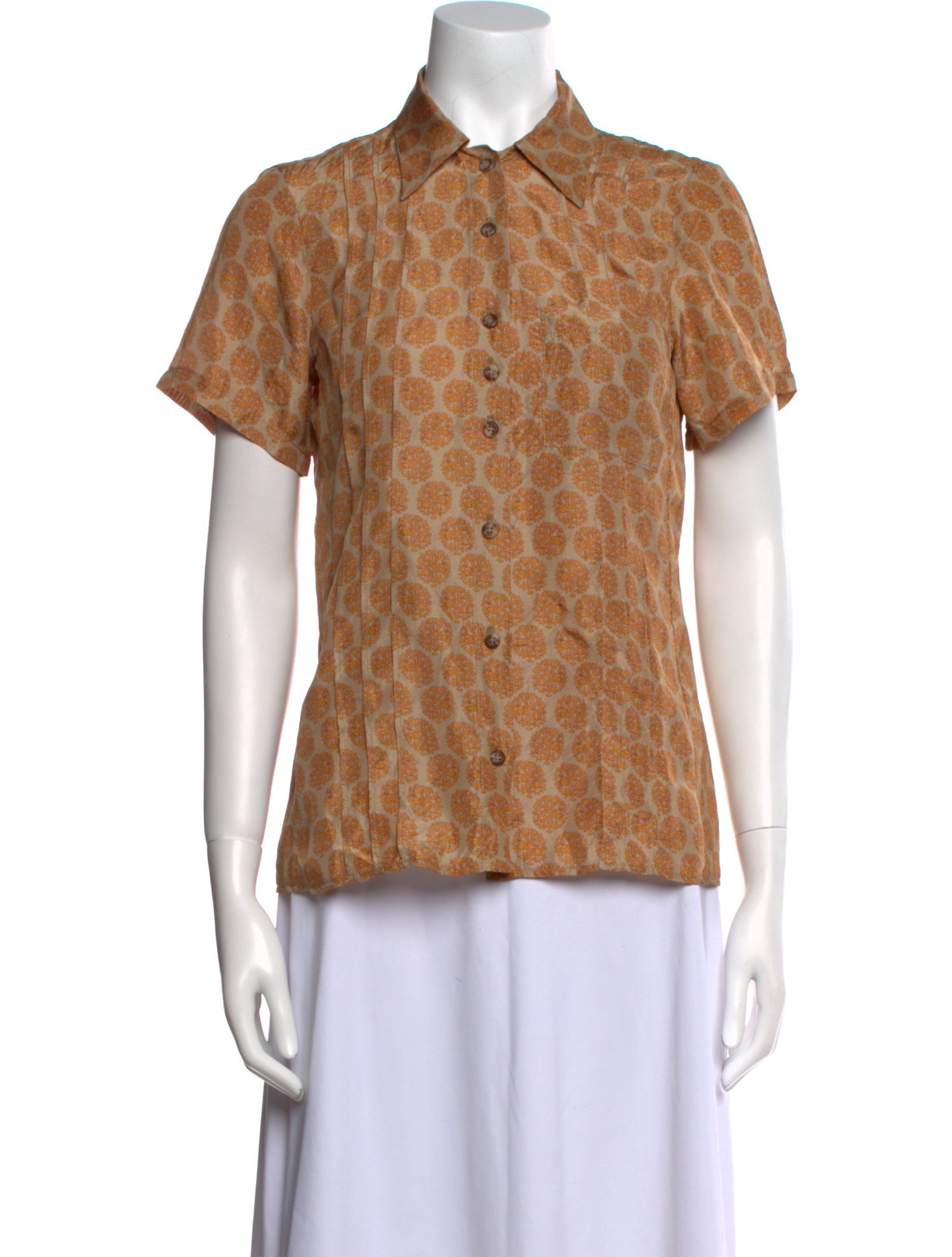 Hazel Brown Silk Animal Print Button-Up Top