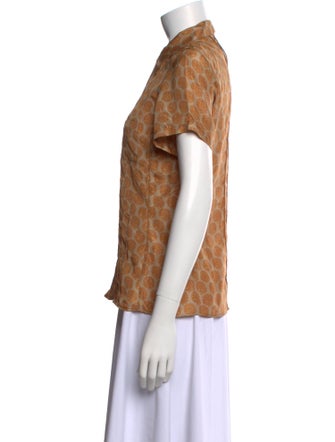 Hazel Brown Silk Animal Print Button-Up Top