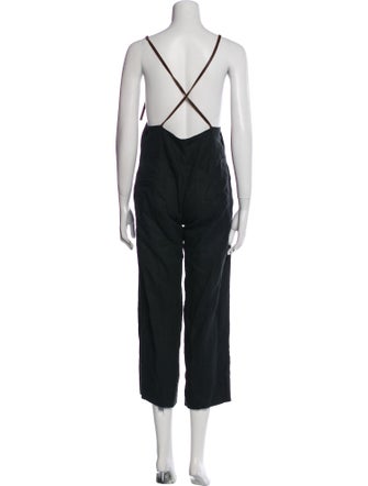 Hazel Brown Linen Square Neckline Jumpsuit