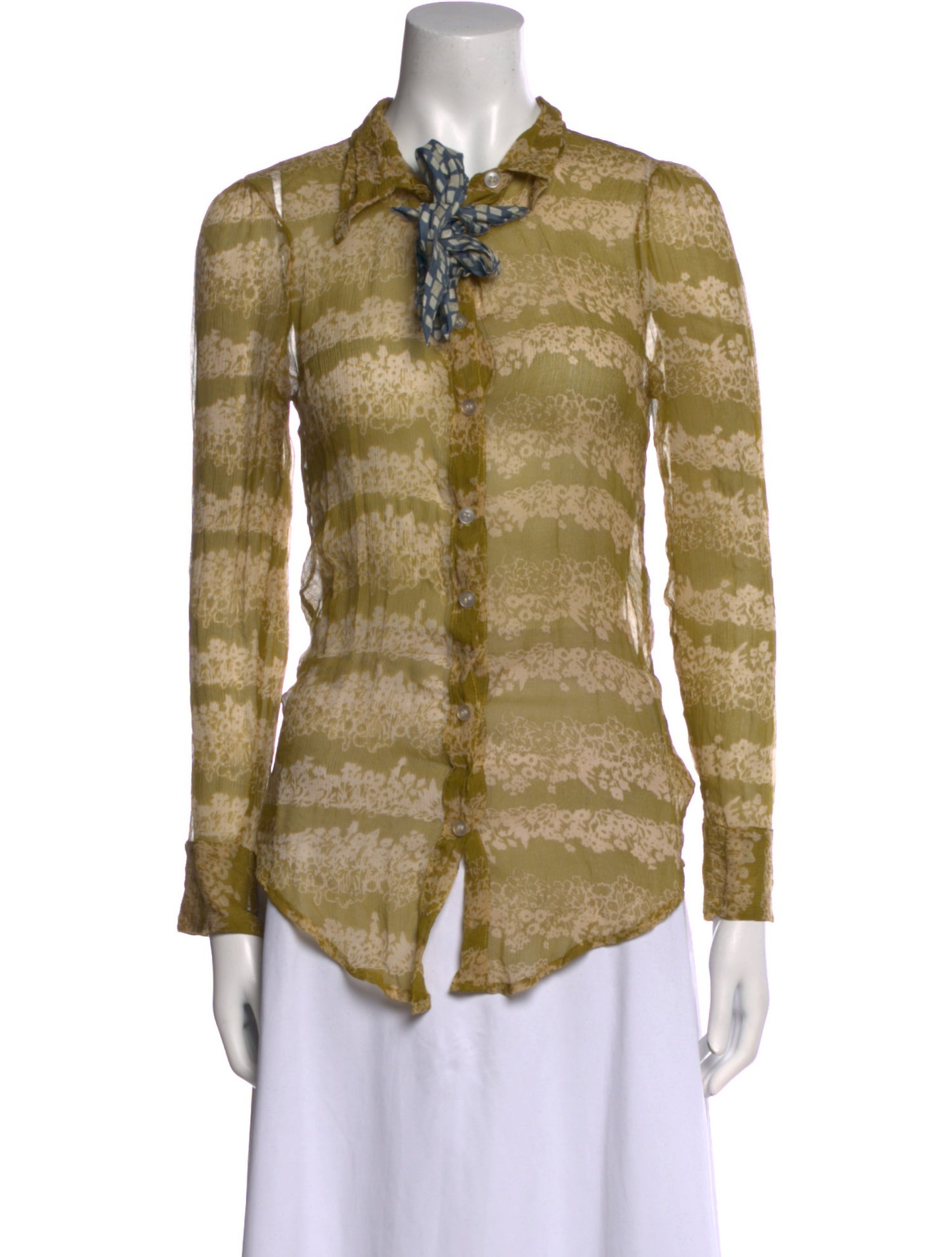 Hazel Brown Silk Printed Button-Up Top