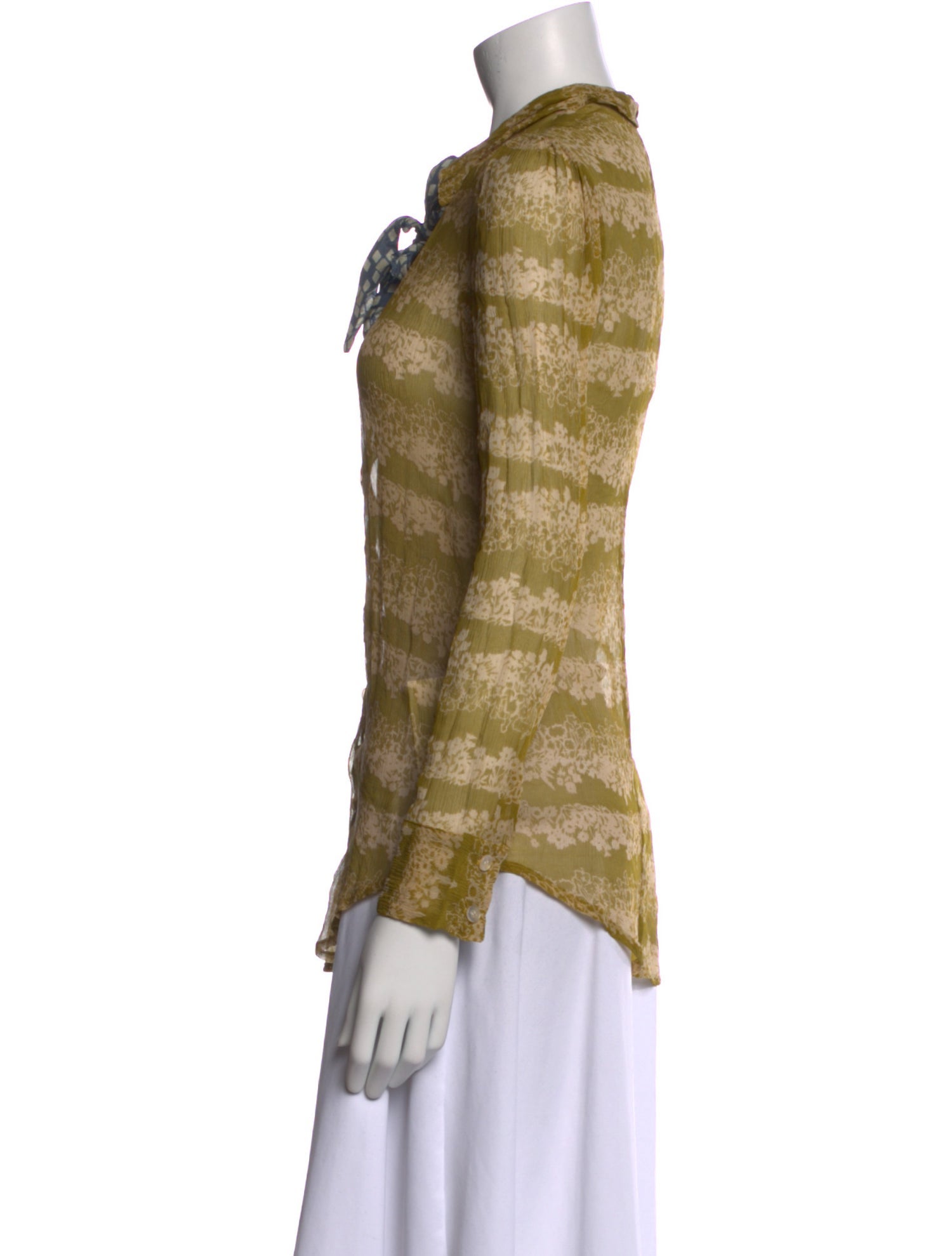 Hazel Brown Silk Printed Button-Up Top