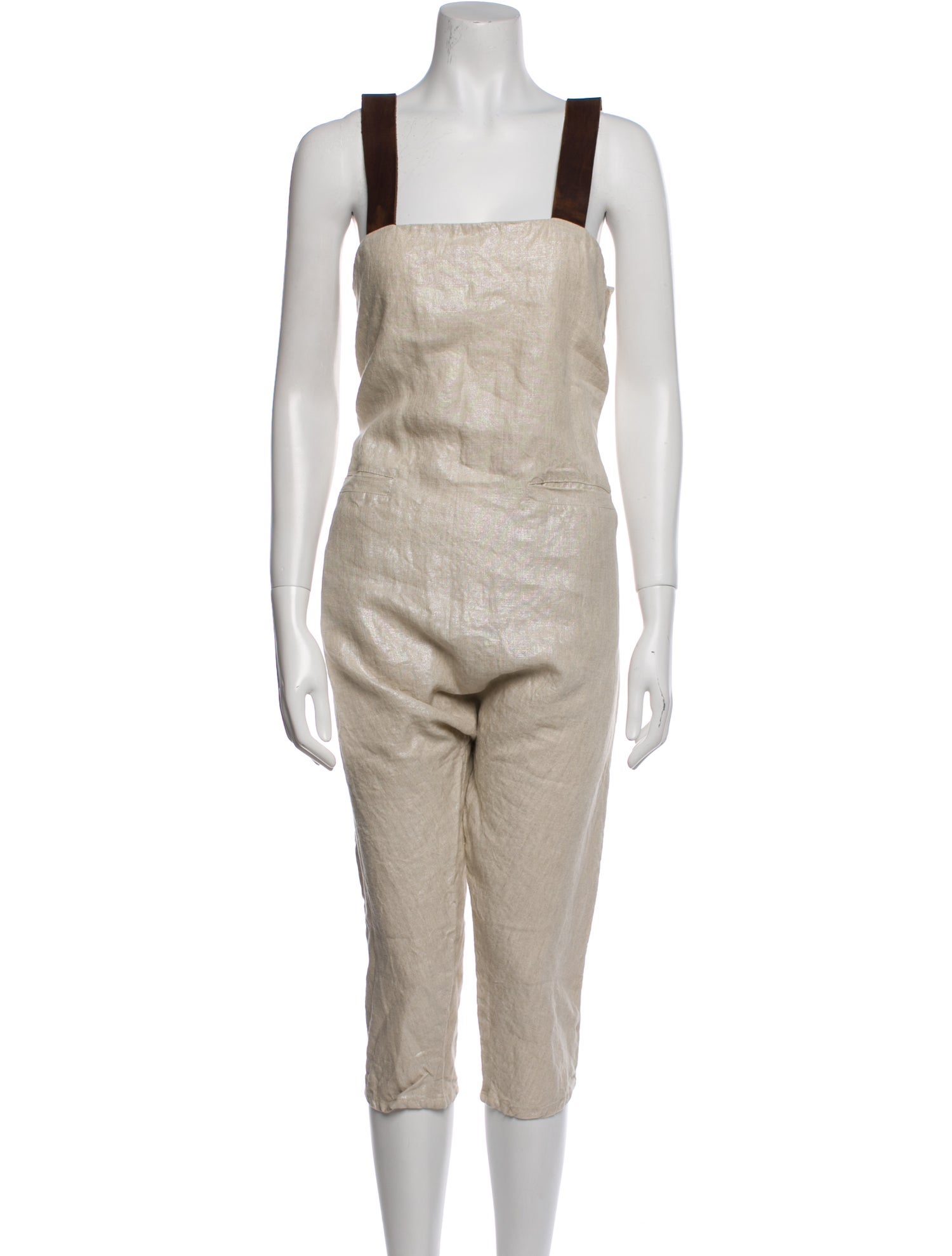 Hazel Brown Linen Square Neckline Jumpsuit