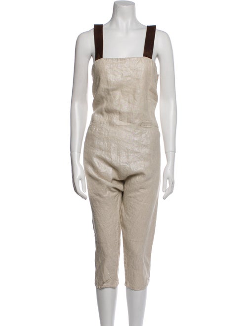Hazel Brown Linen Square Neckline Jumpsuit