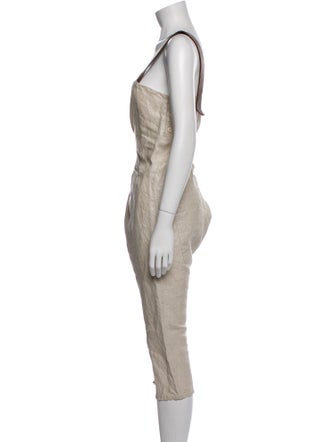 Hazel Brown Linen Square Neckline Jumpsuit