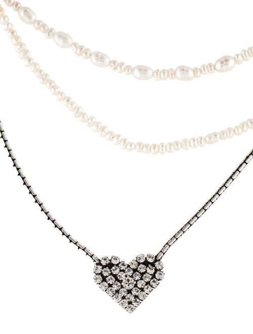 Dannijo Freshwater Pearl & Crystal Multi Strand Hickory Heart Pendant Necklace