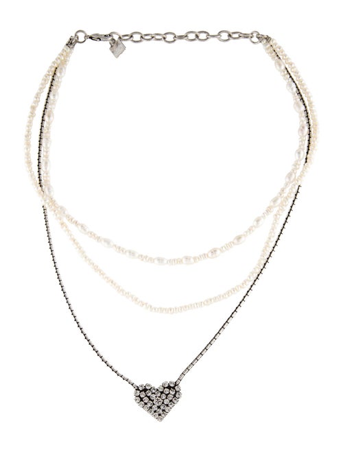 Dannijo Freshwater Pearl & Crystal Multi Strand Hickory Heart Pendant Necklace