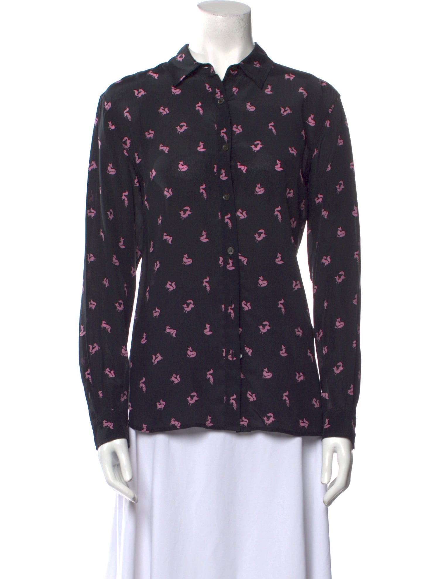 Maison Kitsuné Silk Printed Button-Up Top w/ Tags