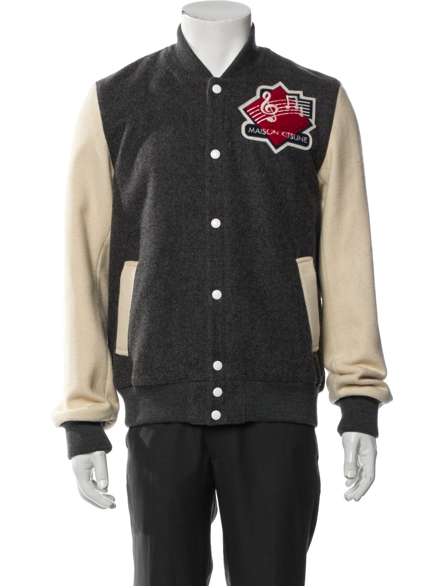 Maison Kitsuné Wool Colorblock Pattern Varsity Jacket