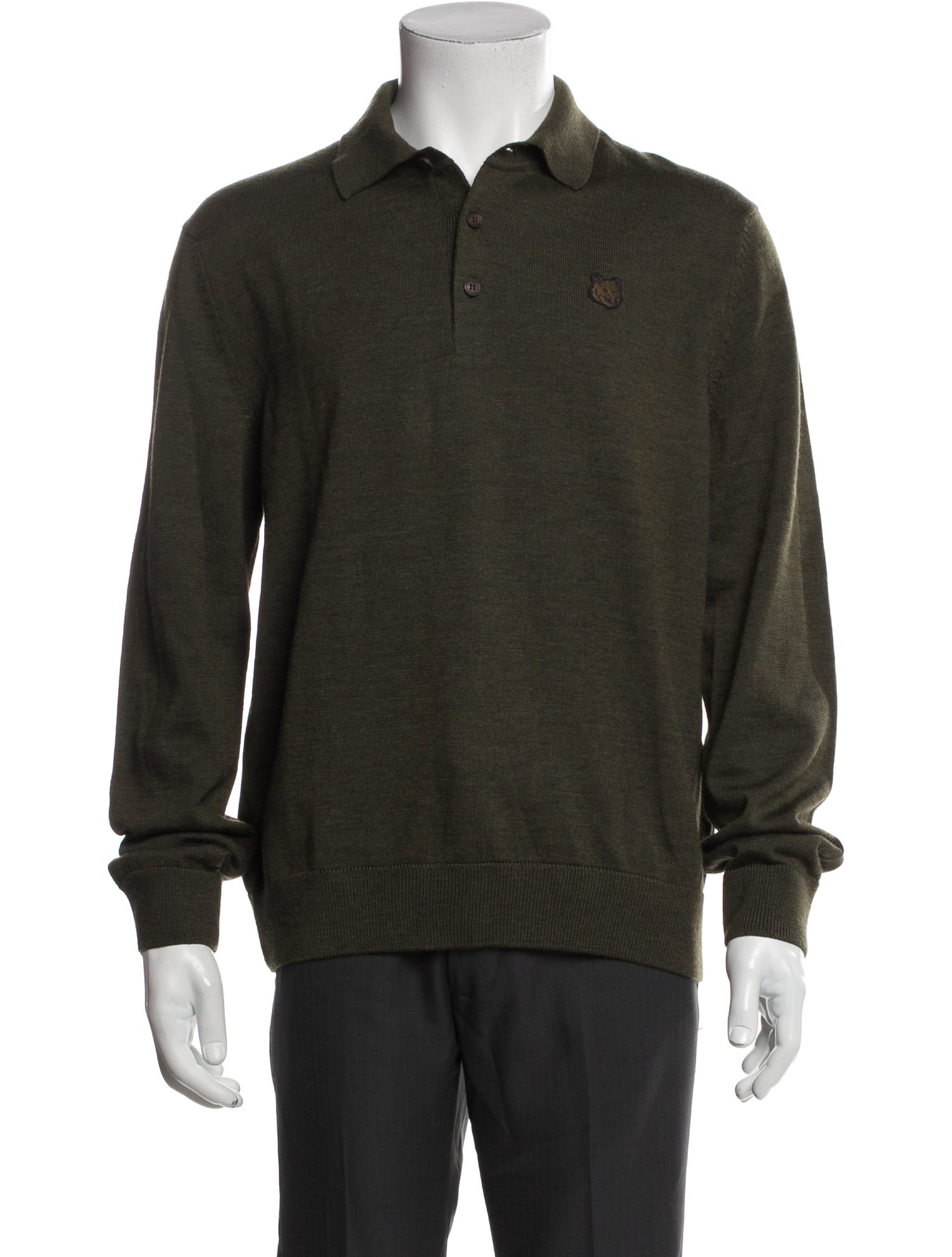 Maison Kitsuné Wool Mock Neck Polo Sweater
