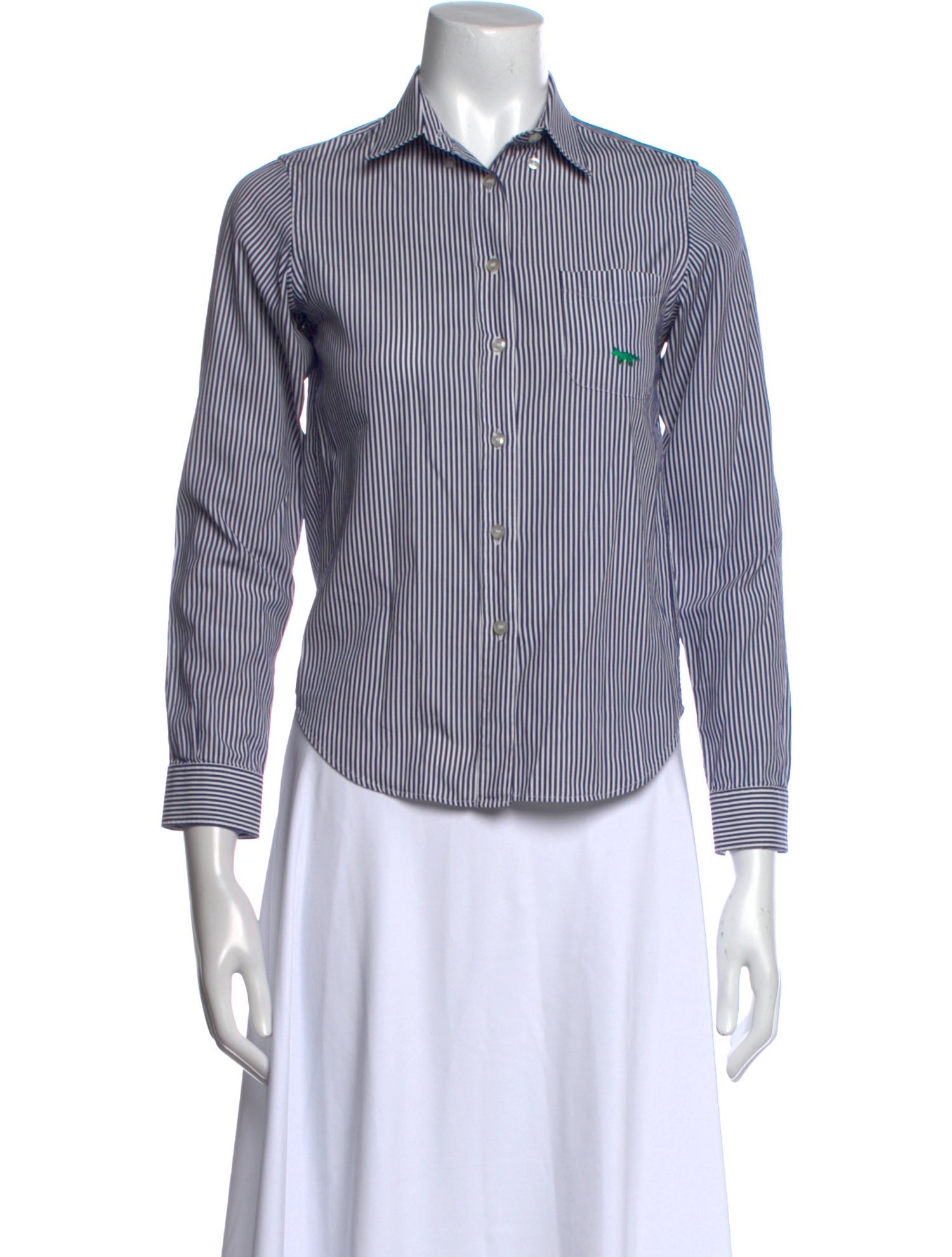 Maison Kitsuné Striped Three-Quarter Sleeve Button-Up Top