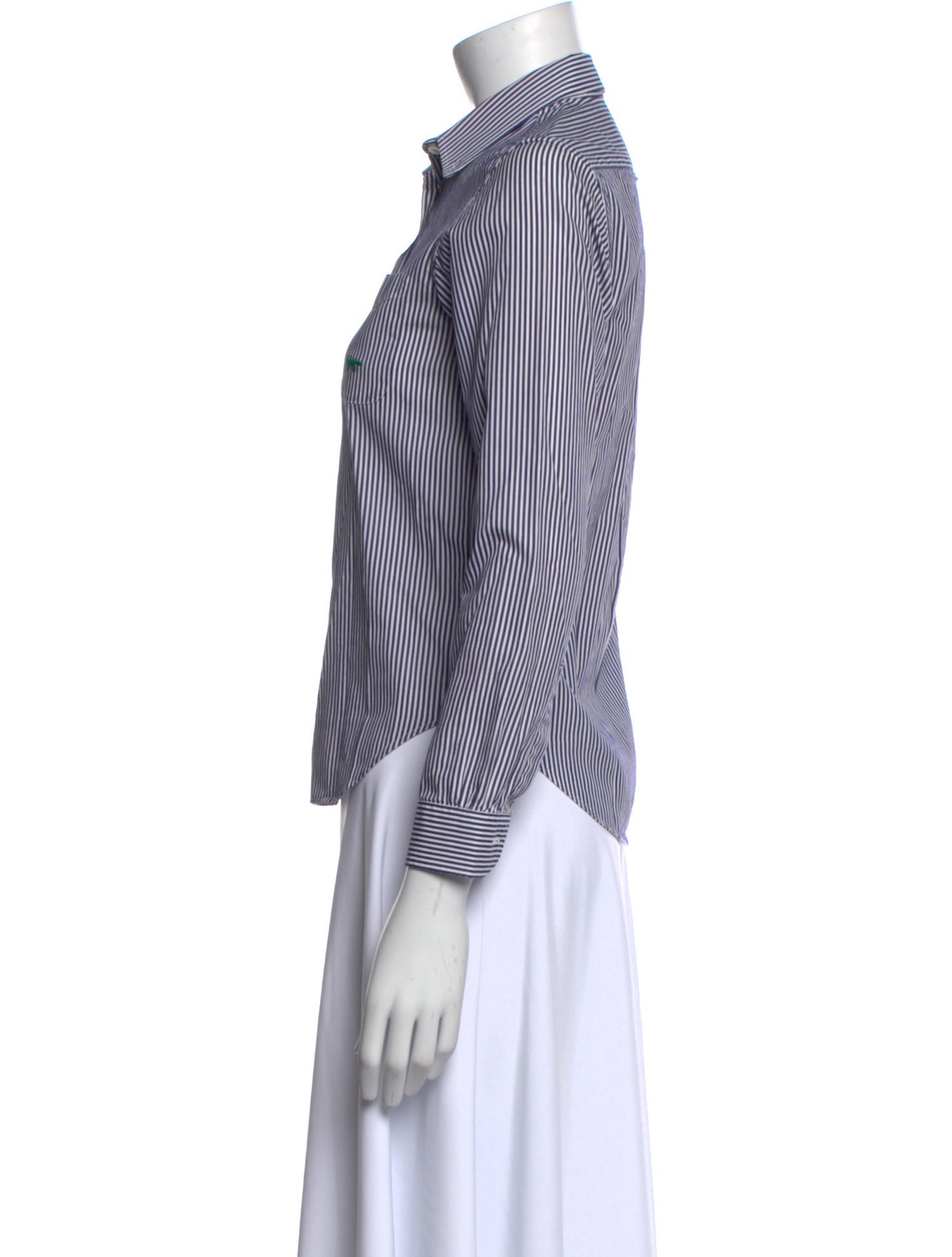 Maison Kitsuné Striped Three-Quarter Sleeve Button-Up Top