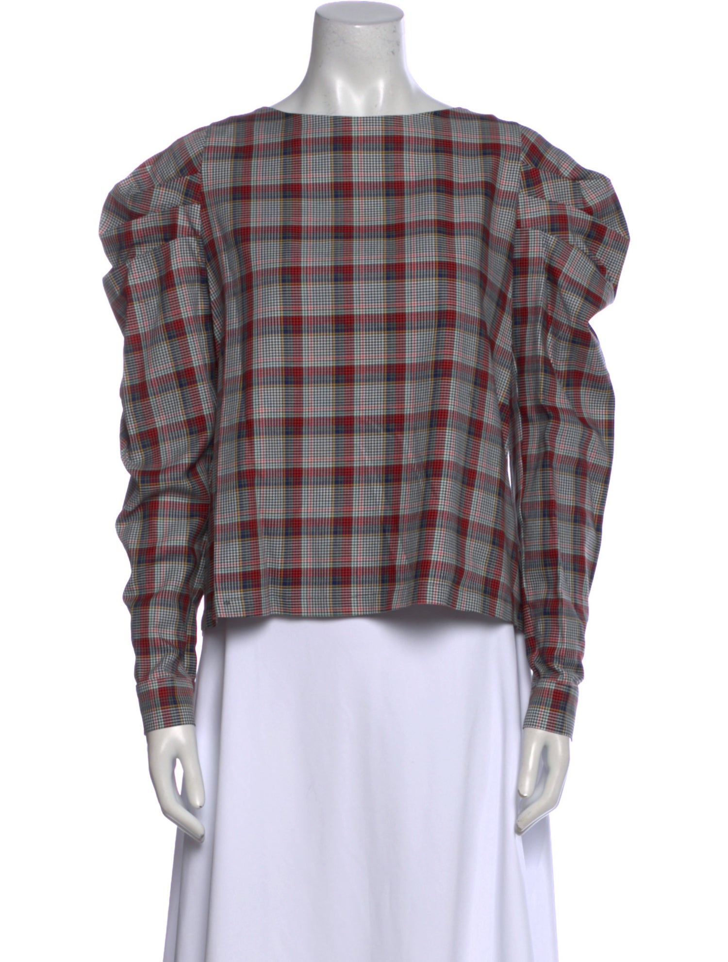 Maison Kitsuné Plaid Print Bateau Neckline Blouse w/ Tags