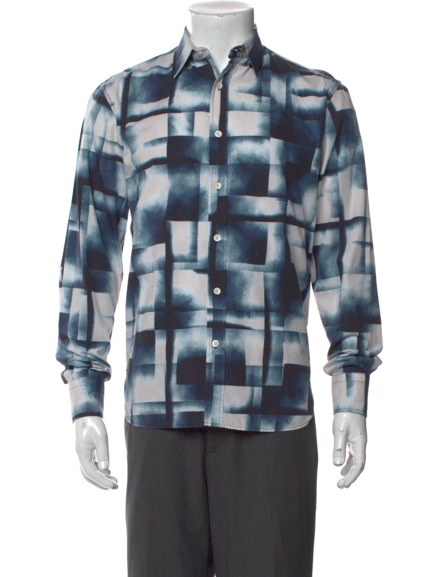 Maison Kitsuné Plaid Print Long Sleeve Denim Shirt