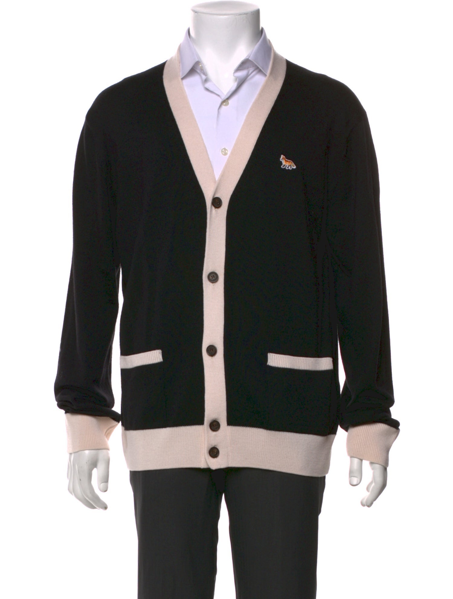 Maison Kitsuné Wool Colorblock Pattern Cardigan