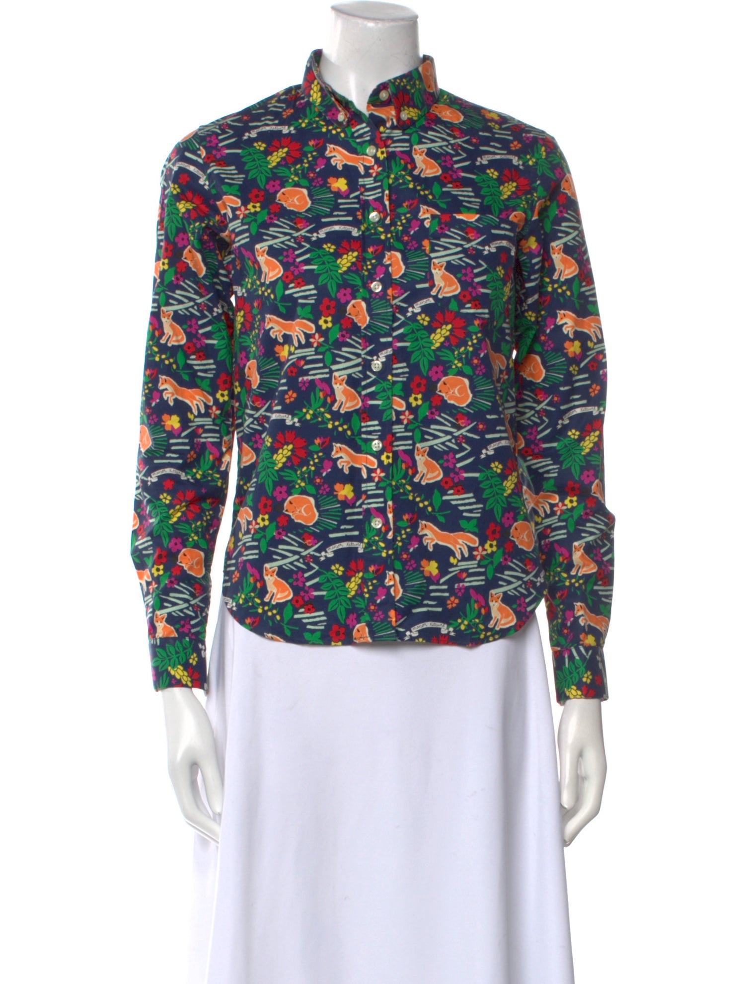 Maison Kitsuné Printed Mock Neck Button-Up Top