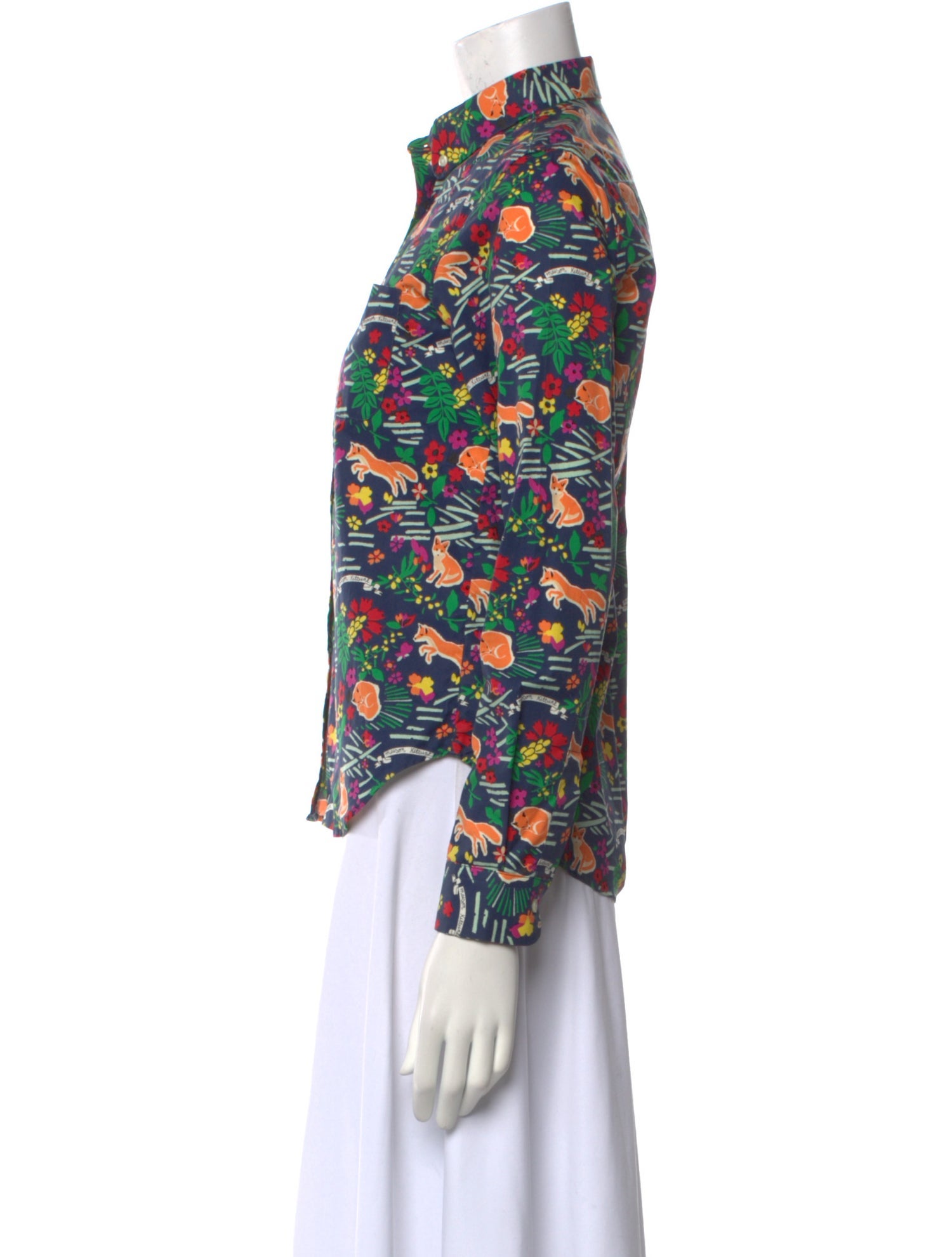 Maison Kitsuné Printed Mock Neck Button-Up Top