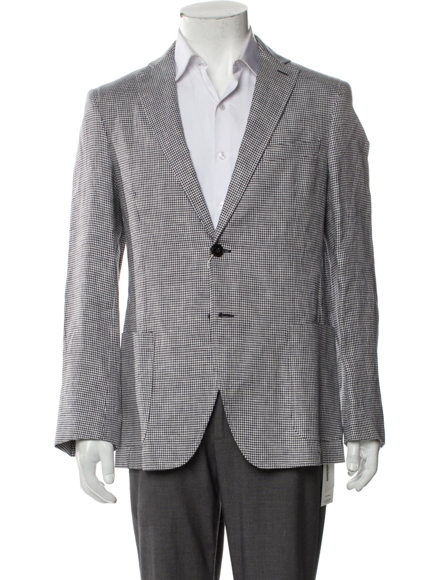 120% Lino Linen Houndstooth Print Blazer