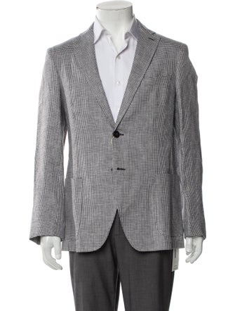 120% Lino Linen Houndstooth Print Blazer