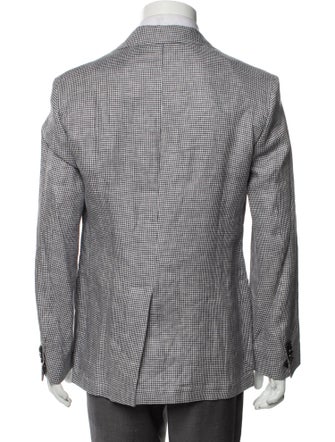 120% Lino Linen Houndstooth Print Blazer