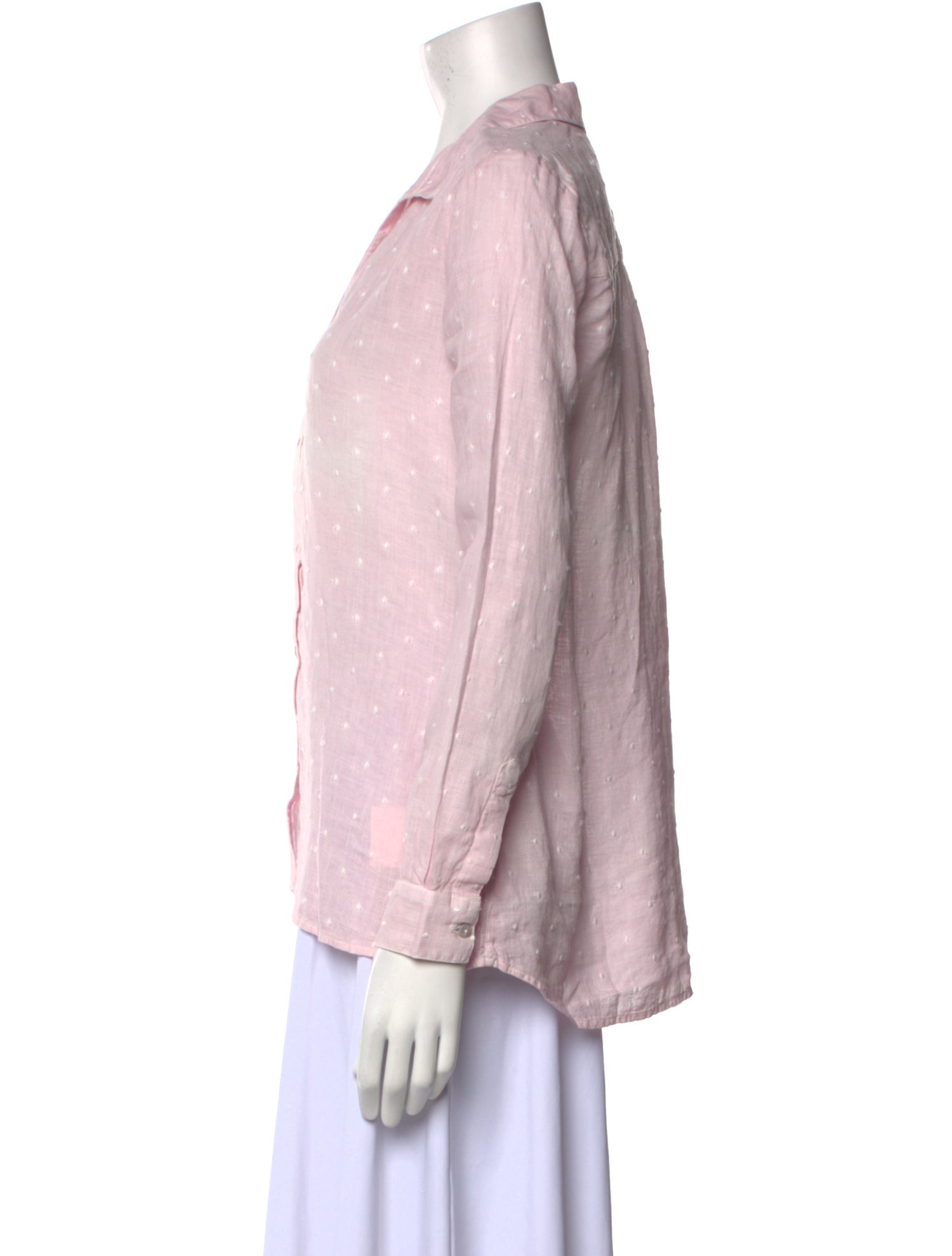 120% Lino Linen Polka Dot Print Button-Up Top