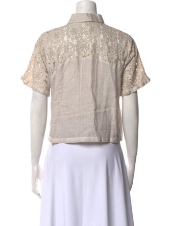 120% Lino Linen Short Sleeve Button-Up Top
