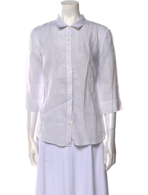 120% Lino Linen Three-Quarter Sleeve Button-Up Top