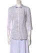 120% Lino Linen Three-Quarter Sleeve Button-Up Top
