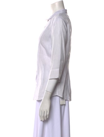 120% Lino Linen Three-Quarter Sleeve Button-Up Top
