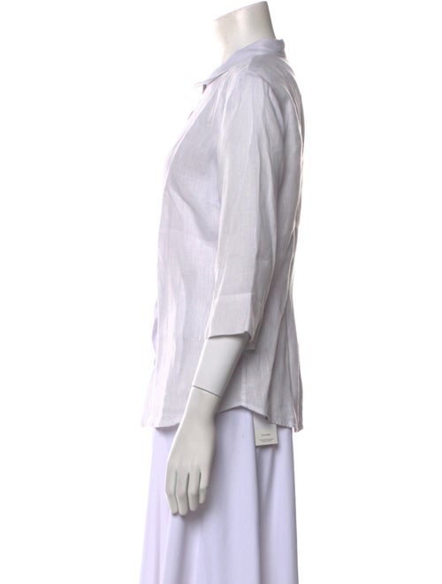 120% Lino Linen Three-Quarter Sleeve Button-Up Top