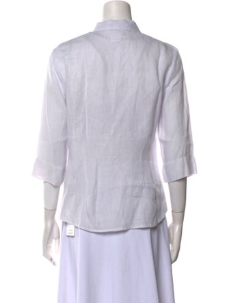120% Lino Linen Three-Quarter Sleeve Button-Up Top