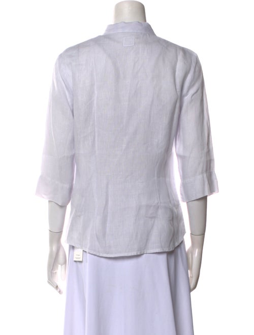 120% Lino Linen Three-Quarter Sleeve Button-Up Top