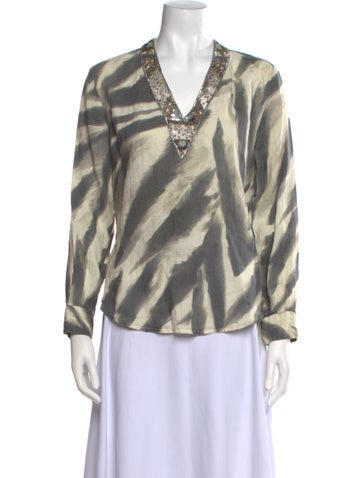 120% Lino Tops Linen Printed Blouse S