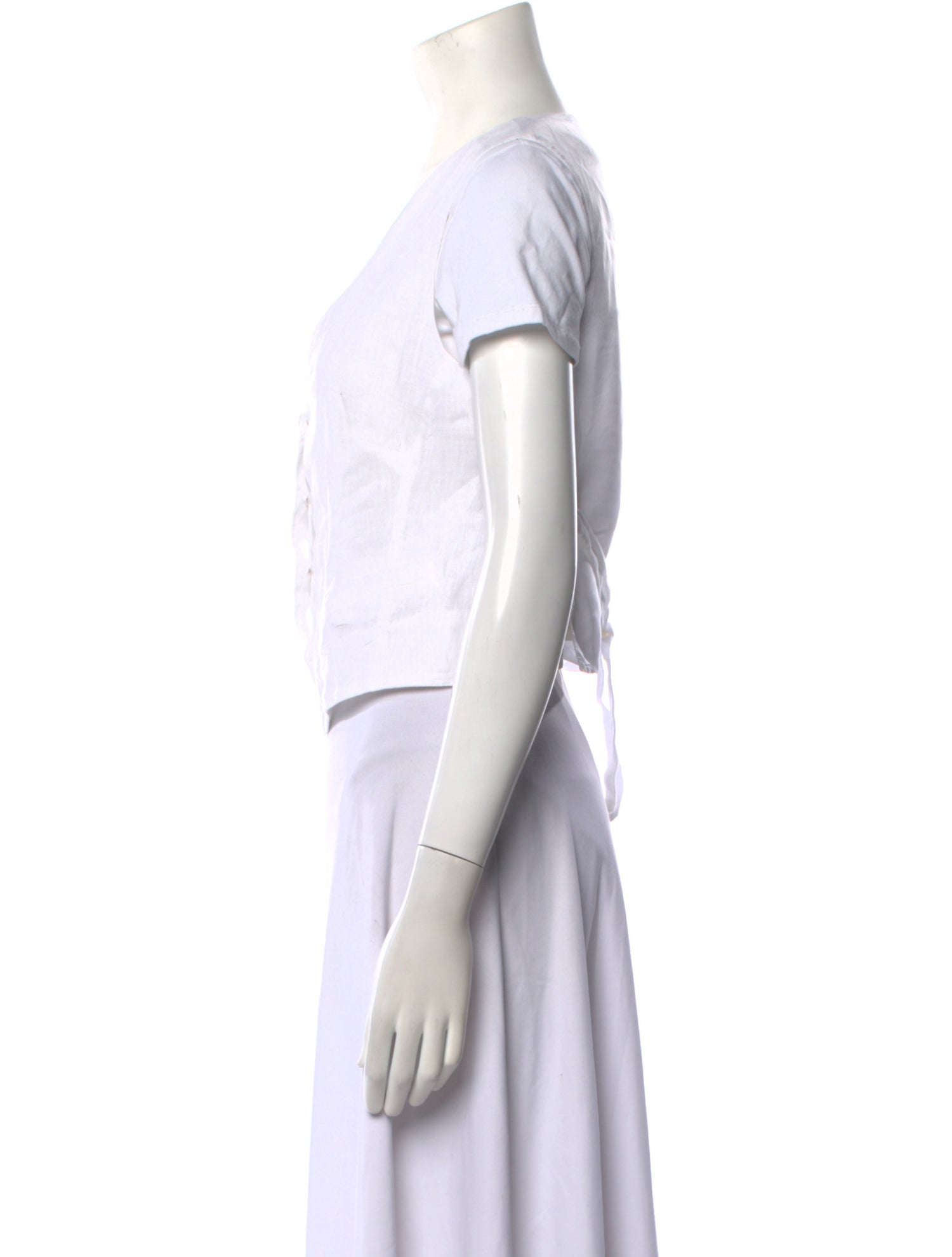 120% Lino Square Neckline Short Sleeve Crop Top