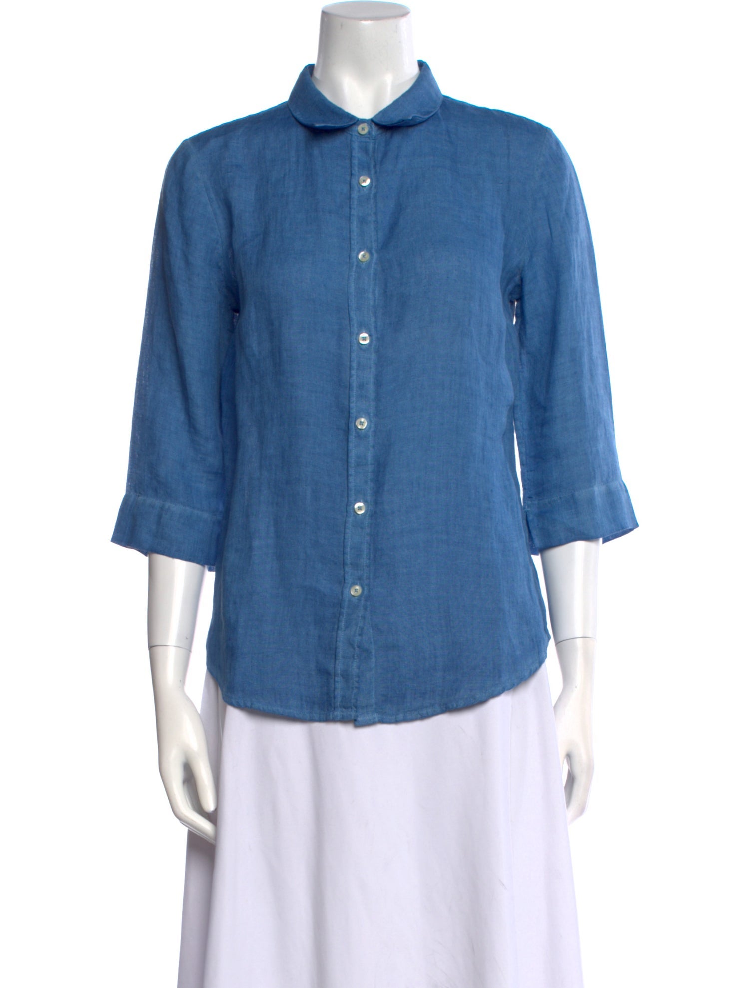 120% Lino Linen Three-Quarter Sleeve Button-Up Top