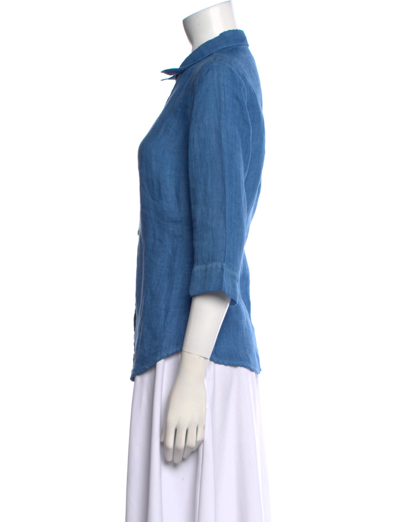 120% Lino Linen Three-Quarter Sleeve Button-Up Top