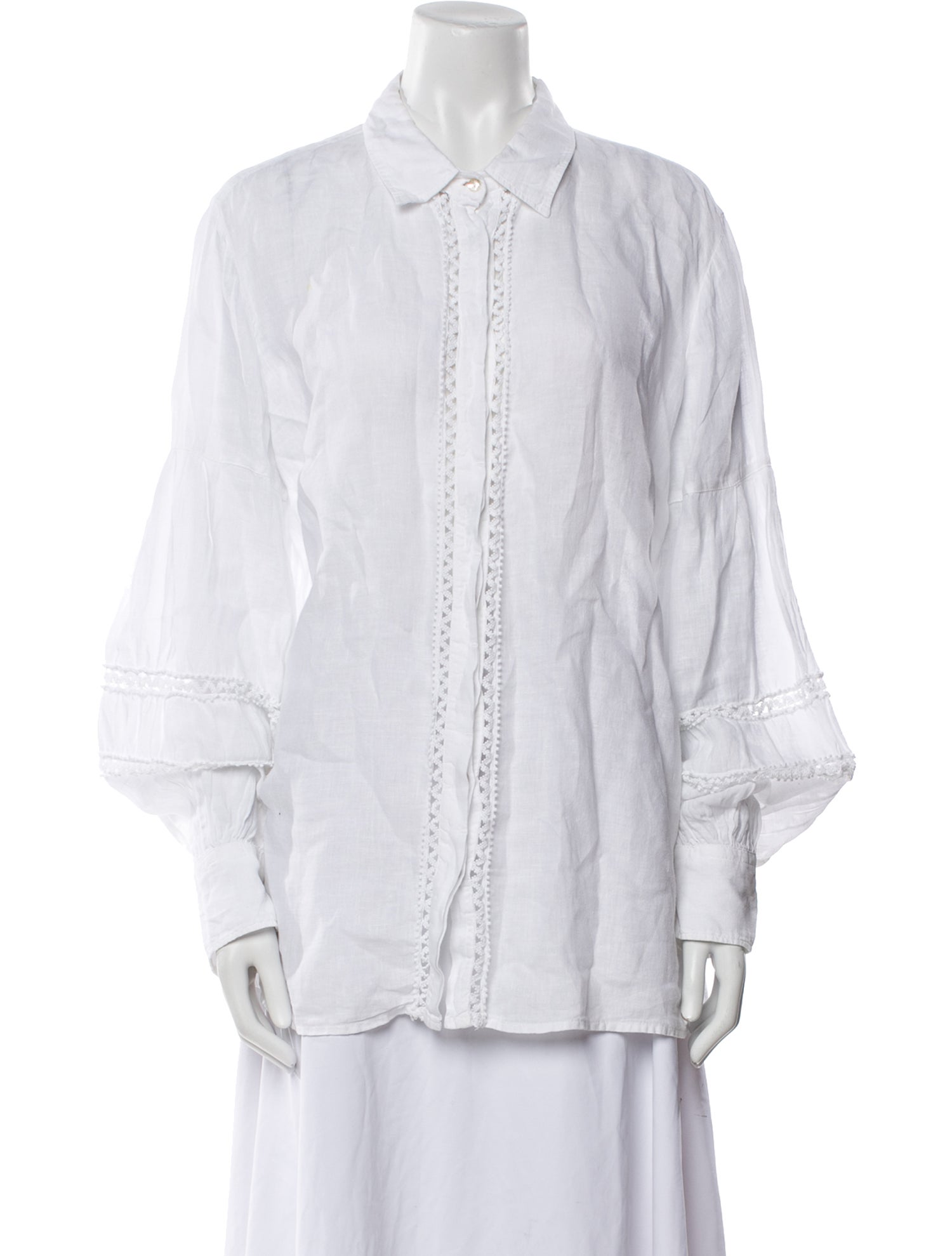 120% Lino Linen Long Sleeve Button-Up Top