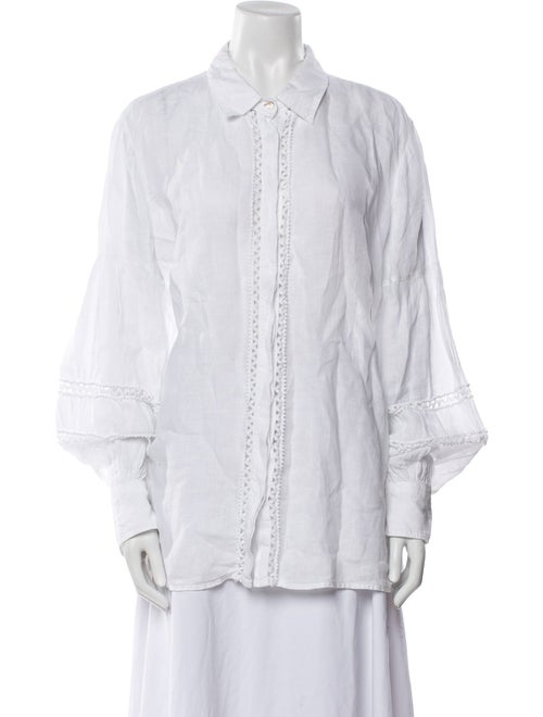 120% Lino Linen Long Sleeve Button-Up Top