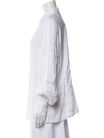 120% Lino Linen Long Sleeve Button-Up Top