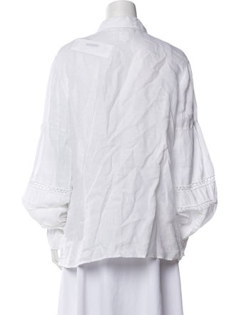 120% Lino Linen Long Sleeve Button-Up Top