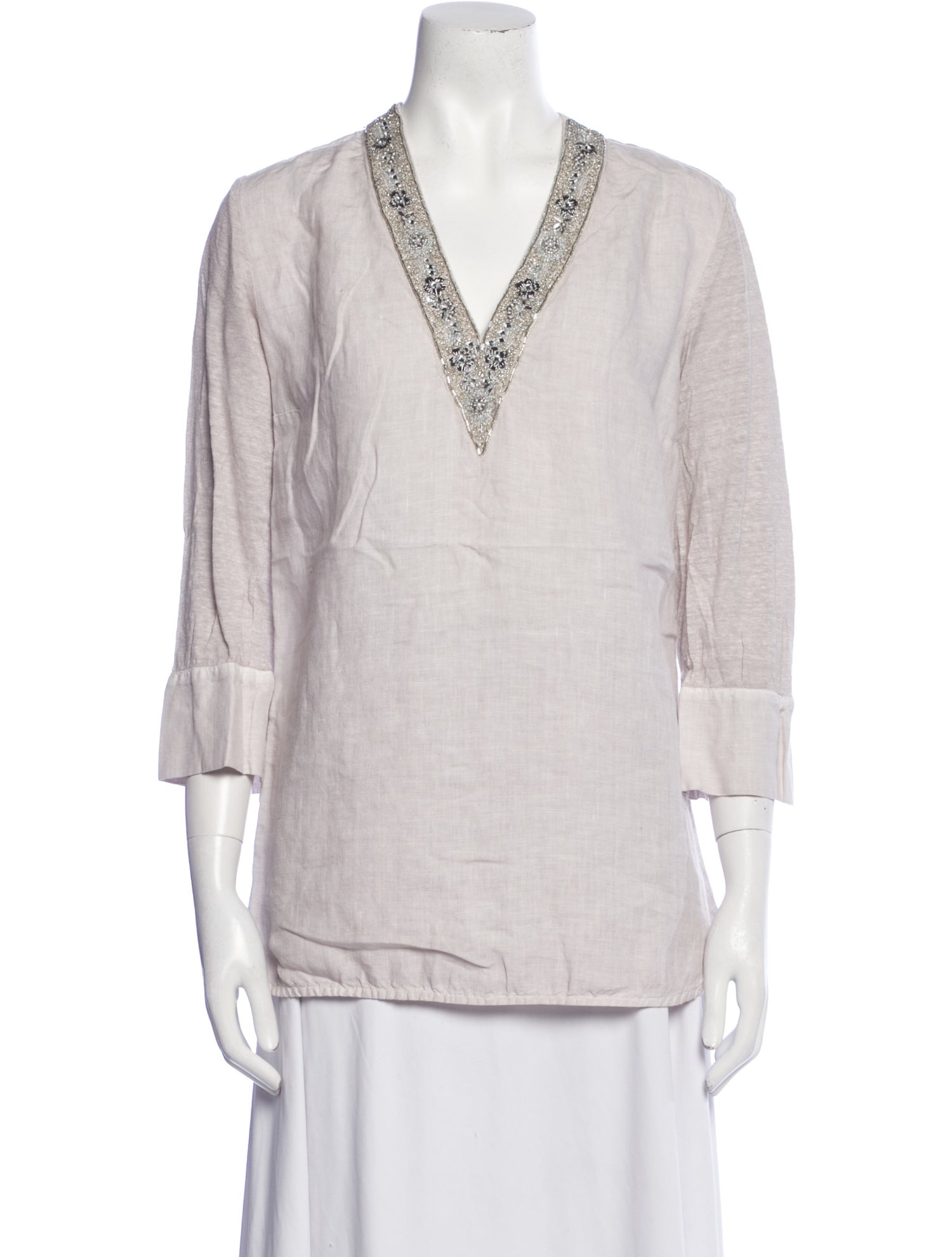 120% Lino V-Neck Three-Quarter Sleeve Tunic