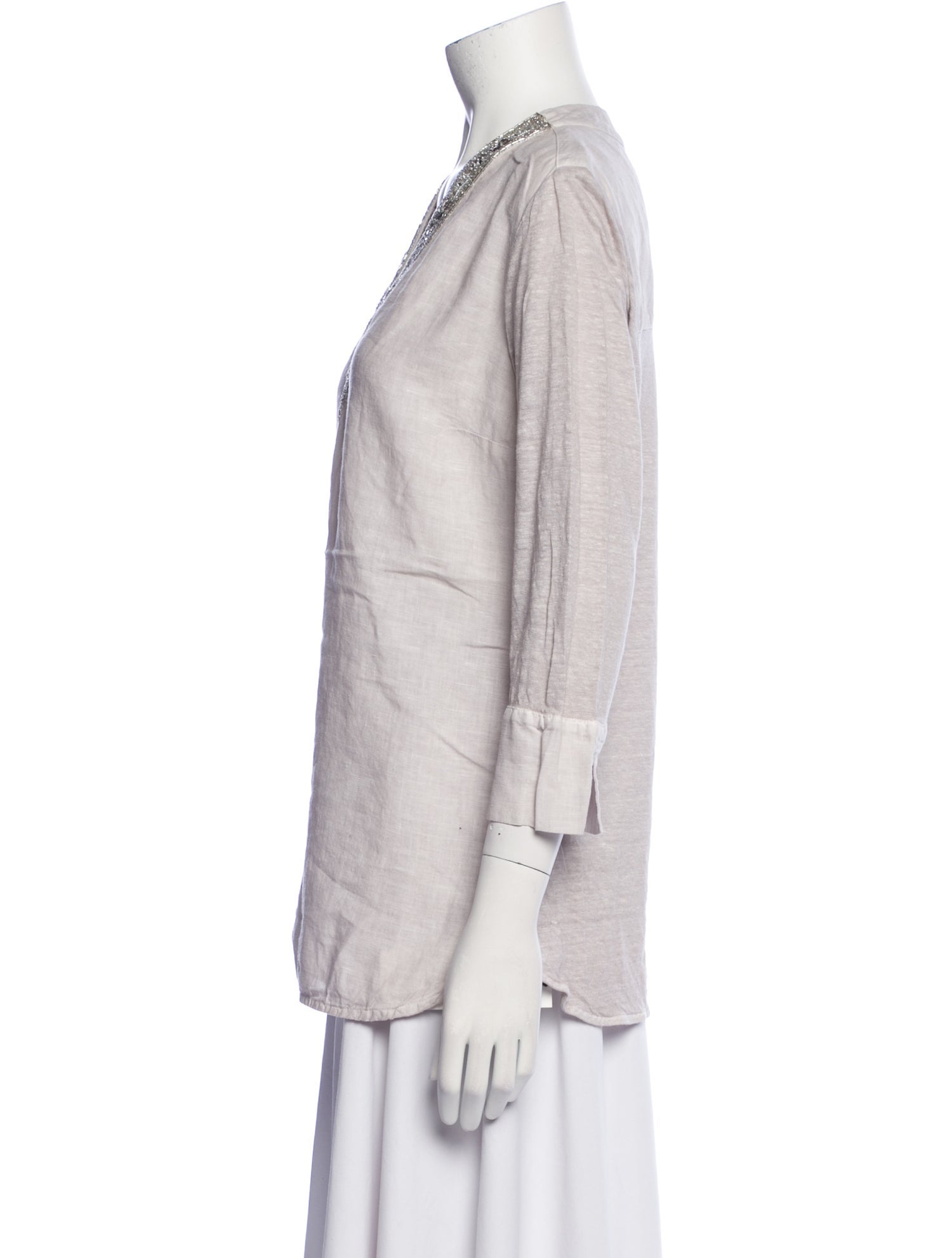 120% Lino V-Neck Three-Quarter Sleeve Tunic