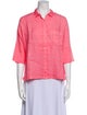 120% Lino Three-Quarter Sleeve Button-Up Top