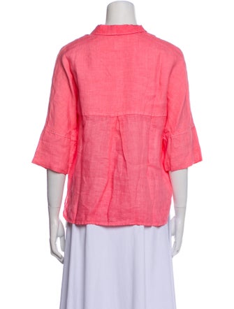 120% Lino Three-Quarter Sleeve Button-Up Top
