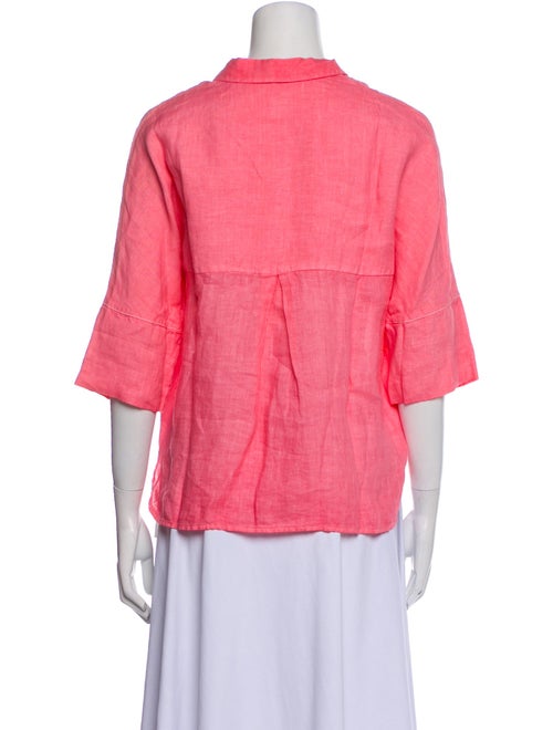 120% Lino Three-Quarter Sleeve Button-Up Top