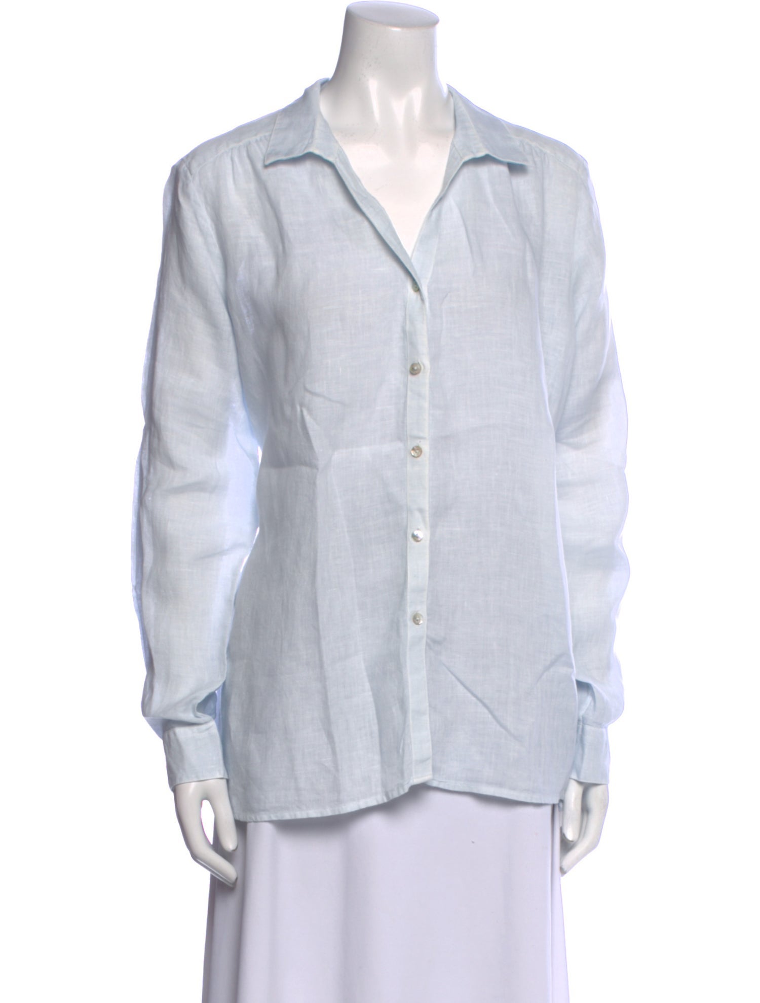 120% Lino Linen Long Sleeve Button-Up Top