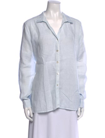 120% Lino Linen Long Sleeve Button-Up Top