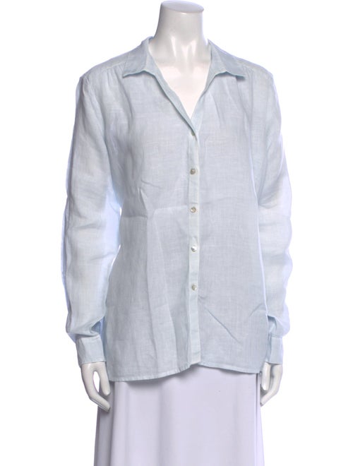 120% Lino Linen Long Sleeve Button-Up Top