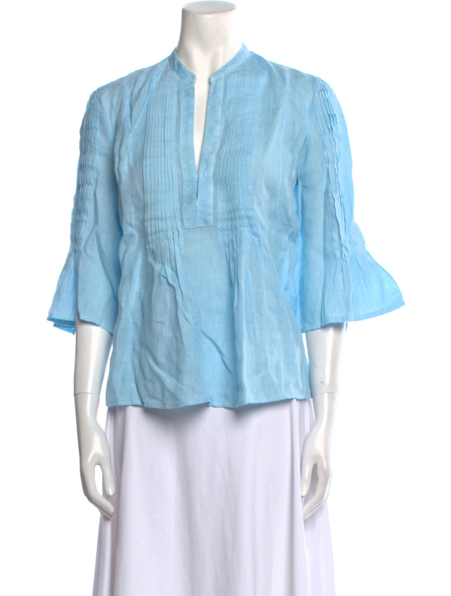 120% Lino V-Neck Three-Quarter Sleeve Blouse